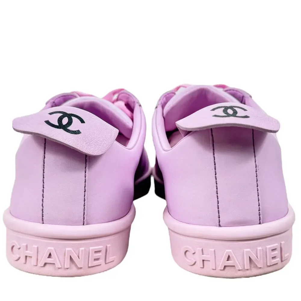 Chanel Weekender Leather CC Logo Low Top Sneakers Pink Size 39